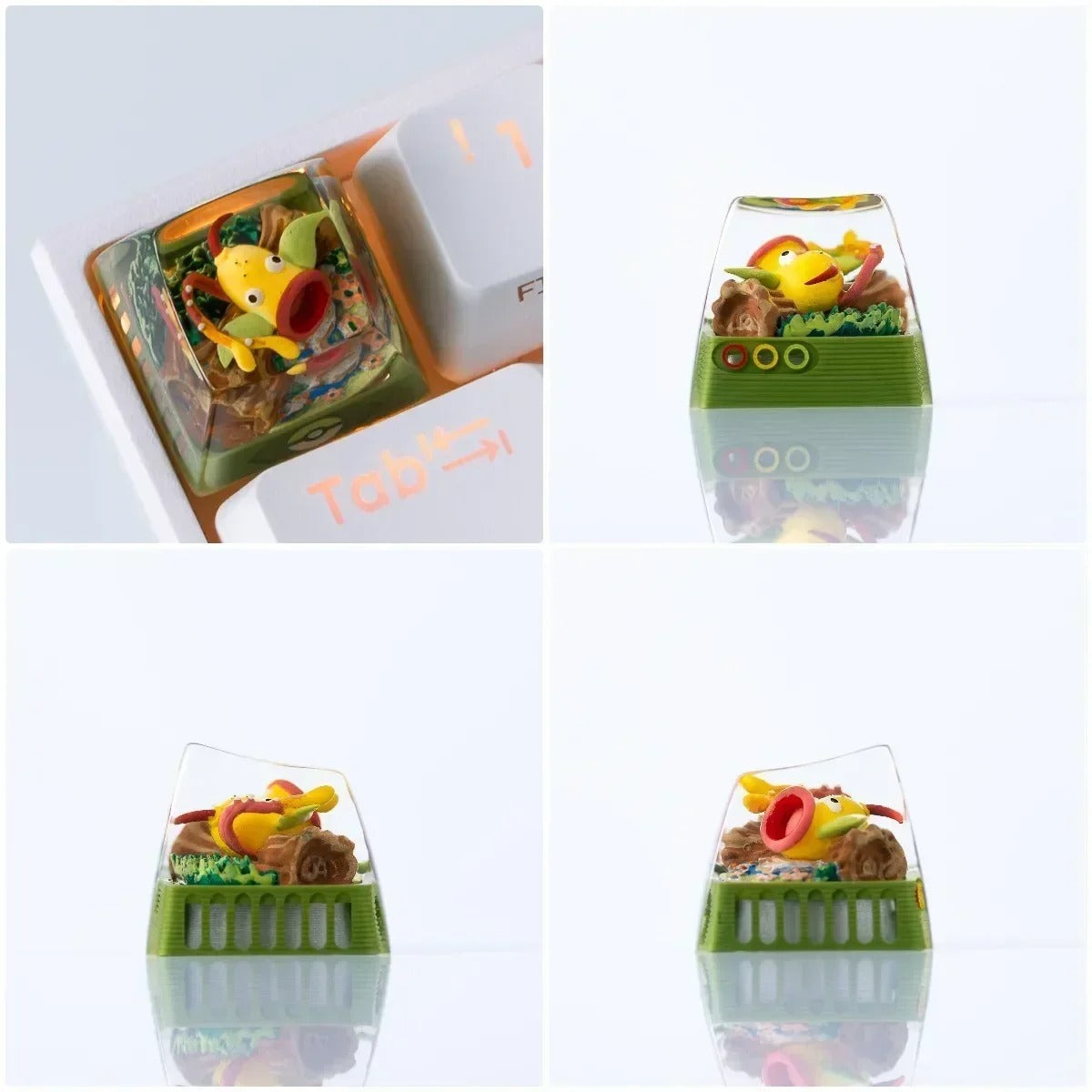 Tecla artesanal Pokémon con escenario 3D en resina | Coleccionable para teclado mecánico