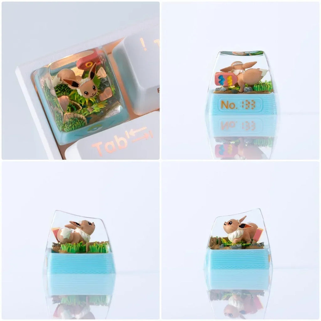 Tecla artesanal Pokémon con escenario 3D en resina | Coleccionable para teclado mecánico