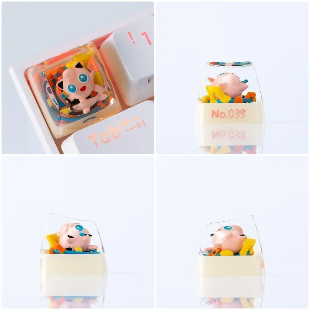 Tecla artesanal Pokémon con escenario 3D en resina | Coleccionable para teclado mecánico