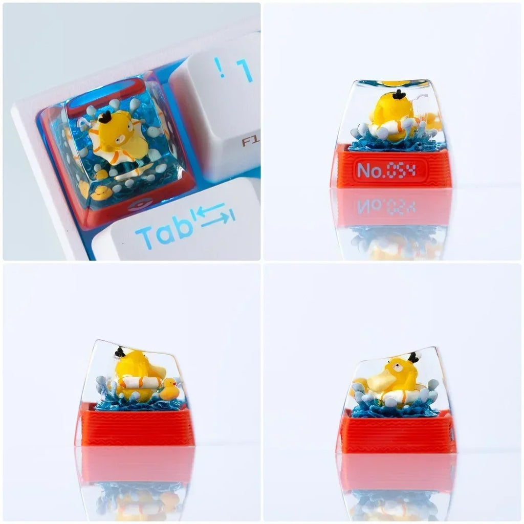 Tecla artesanal Pokémon con escenario 3D en resina | Coleccionable para teclado mecánico