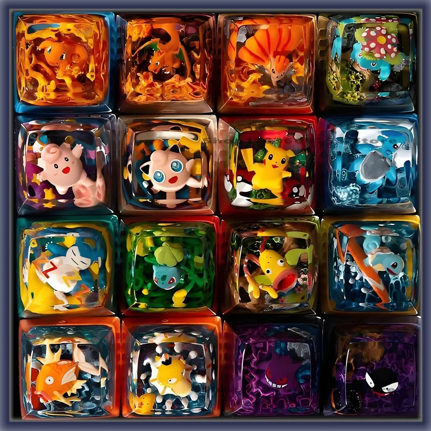 Tecla artesanal Pokémon con escenario 3D en resina | Coleccionable para teclado mecánico