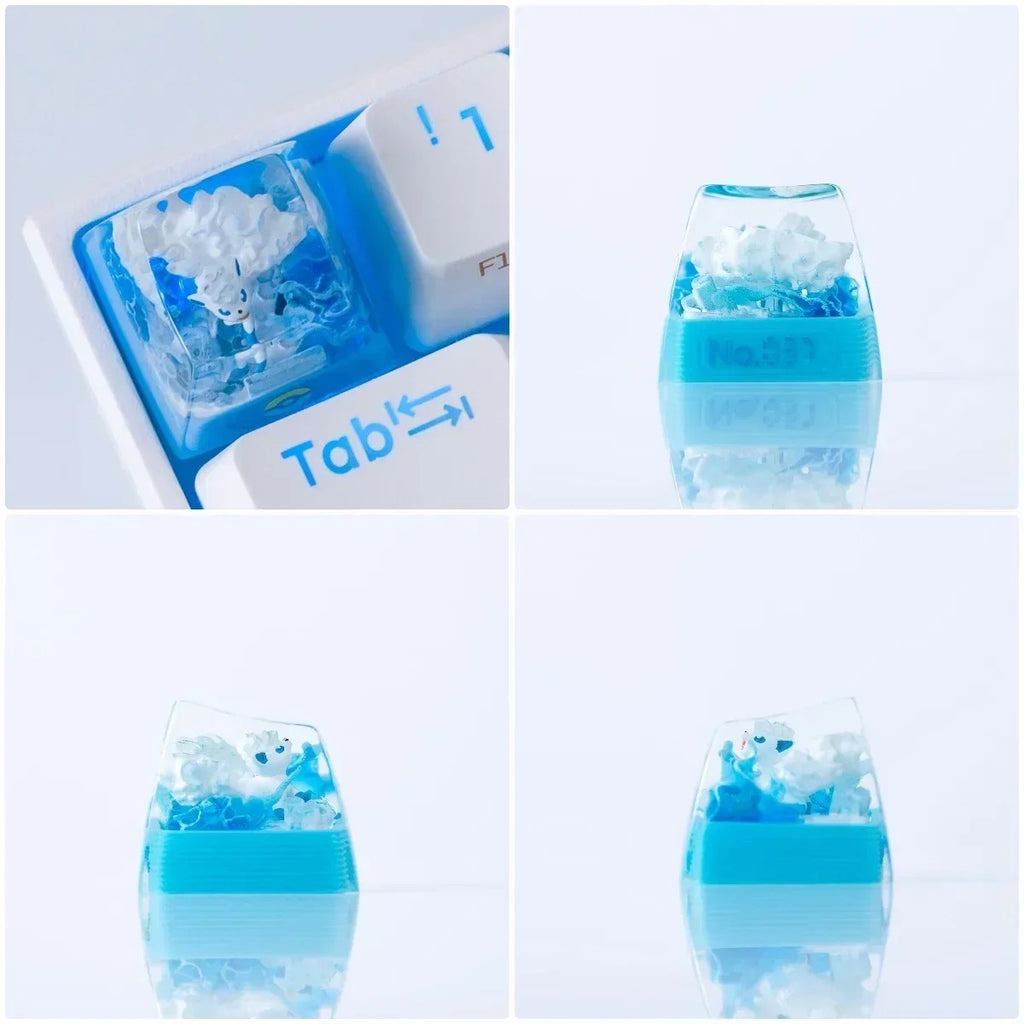 Tecla artesanal Pokémon con escenario 3D en resina | Coleccionable para teclado mecánico