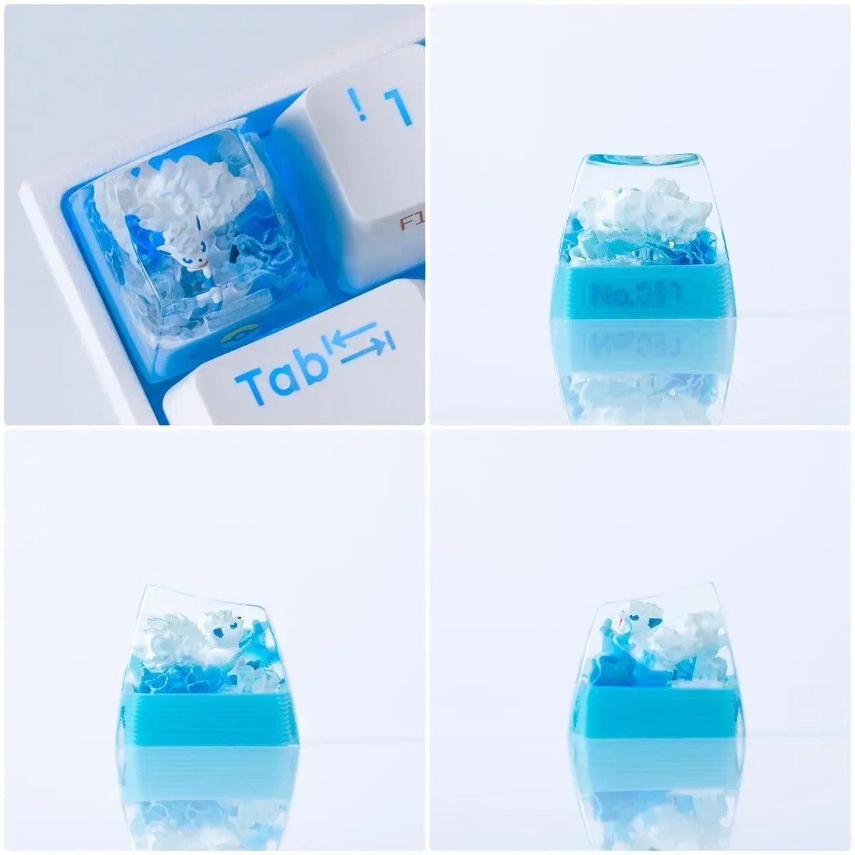 Tecla artesanal Pokémon con escenario 3D en resina | Coleccionable para teclado mecánico