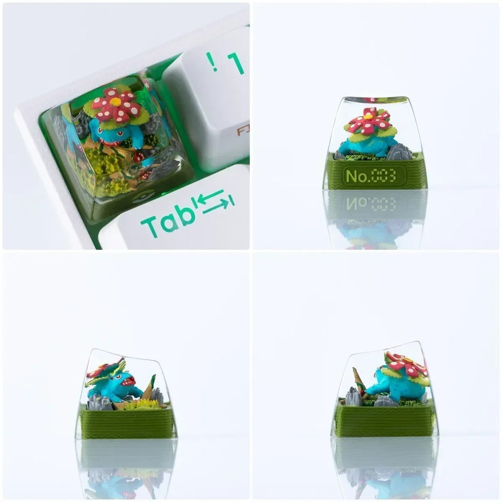 Tecla artesanal Pokémon con escenario 3D en resina | Coleccionable para teclado mecánico