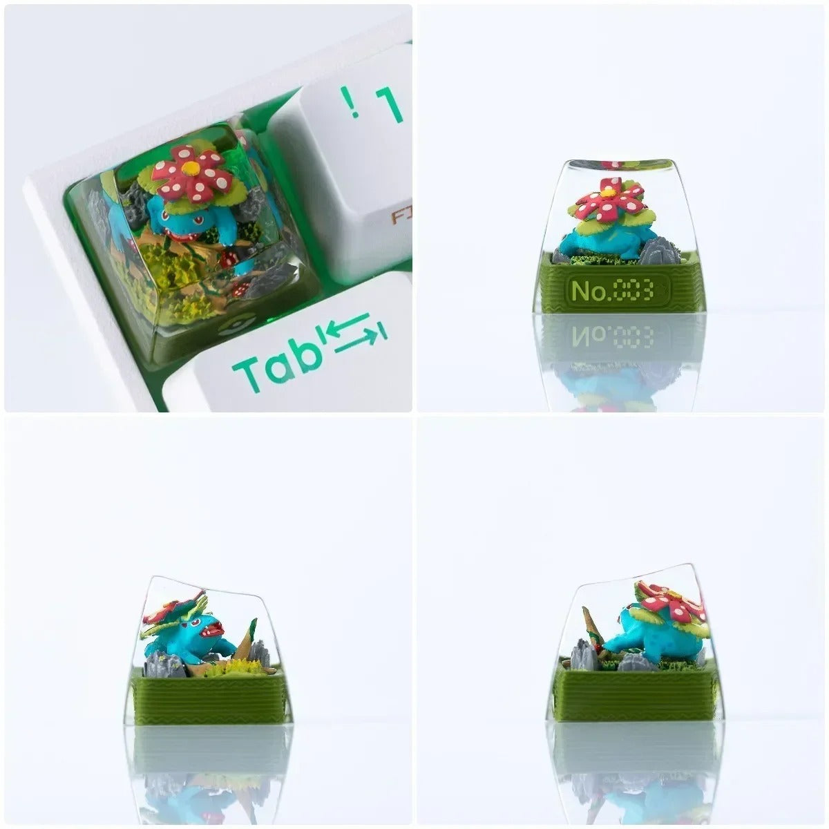 Tecla artesanal Pokémon con escenario 3D en resina | Coleccionable para teclado mecánico