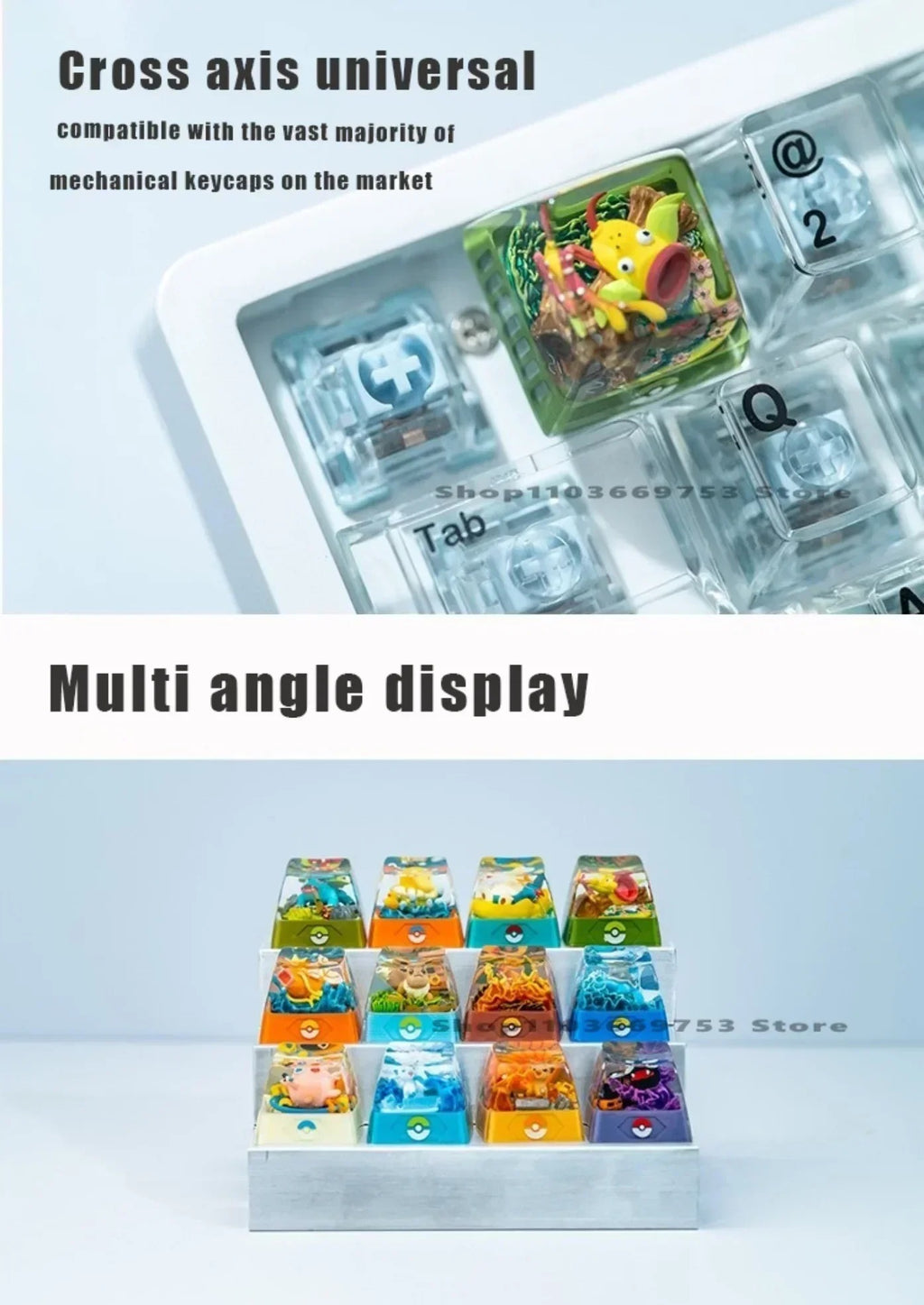 Tecla artesanal Pokémon con escenario 3D en resina | Coleccionable para teclado mecánico